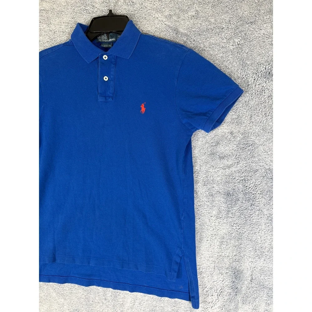 Polo Ralph Lauren Mens Custom Fit Short Sleeve Pique Polo Shirt Blue Small